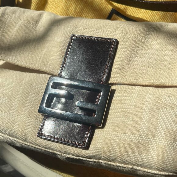 Vintage Cream Beige Fendi Zucca Baguette Bag Authentic - Picture 3 of 8